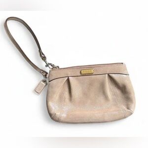 Coach Champagne Gold Shimmer Signature Leather Wristlet